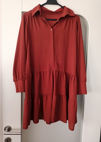 Bordo Renk Volanlı Uzun Kollu Midi Tunik - Görsel 5