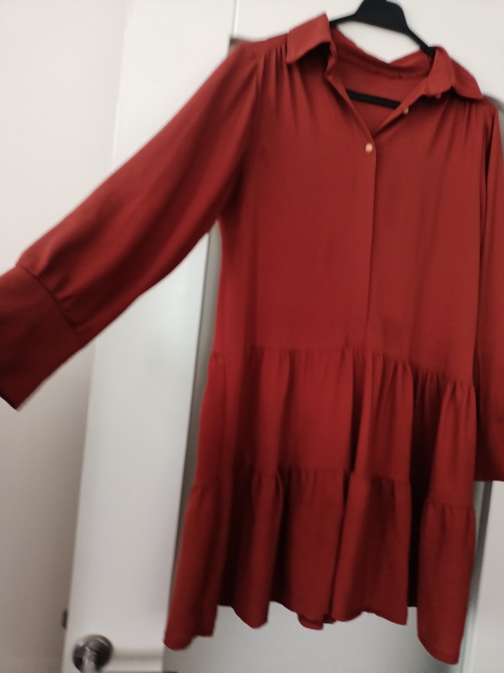 Bordo Renk Volanlı Uzun Kollu Midi Tunik - Görsel 2