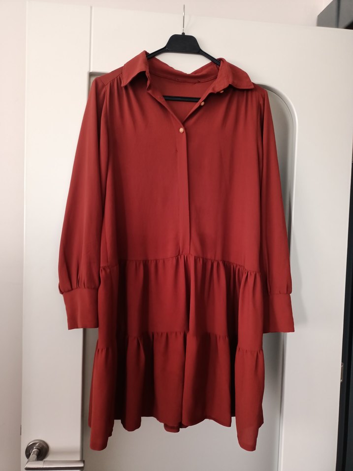 Bordo Renk Volanlı Uzun Kollu Midi Tunik - Görsel 4