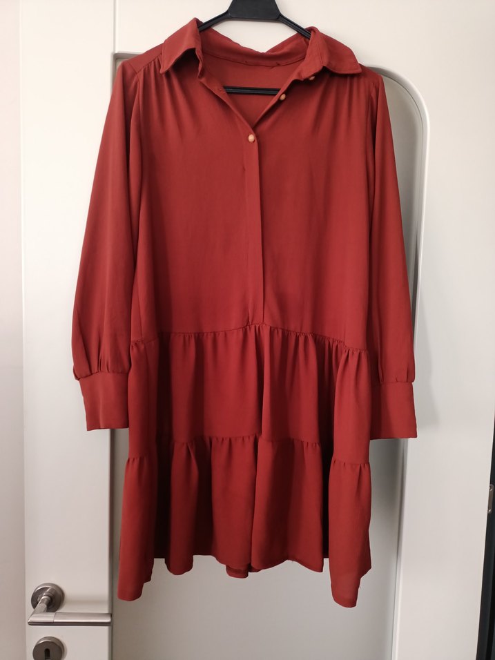 Bordo Renk Volanlı Uzun Kollu Midi Tunik - Görsel 5