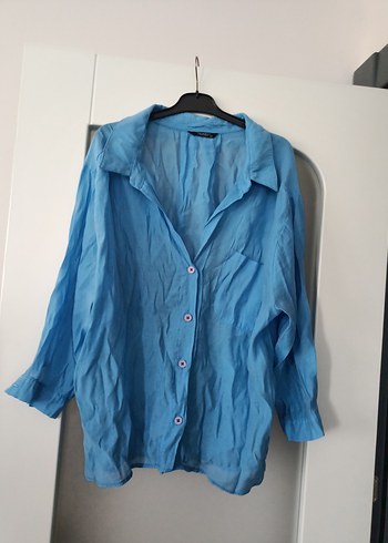 Mavi Keten Bohem Kadın Gömlek - Görsel 10