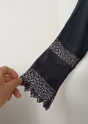 Calzedonia Dantel Detaylı Siyah Bohem Kadın Bluz