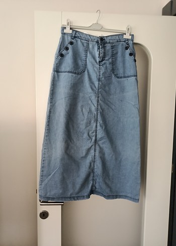 Defacto Düğmeli Mavi Midi Denim Etek