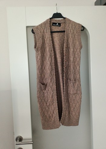 Bej Triko Midi Kolsuz Yelek - Görsel 5