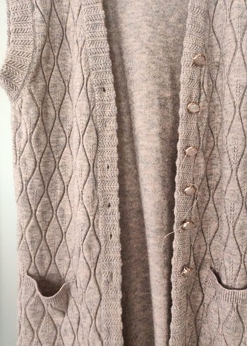 Bej Triko Midi Kolsuz Yelek - Görsel 4