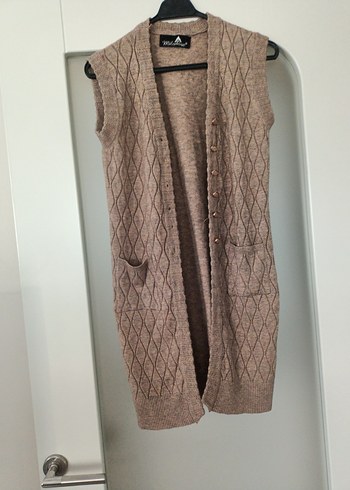 Bej Triko Midi Kolsuz Yelek - Görsel 6