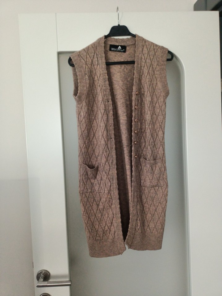 Bej Triko Midi Kolsuz Yelek - Görsel 5