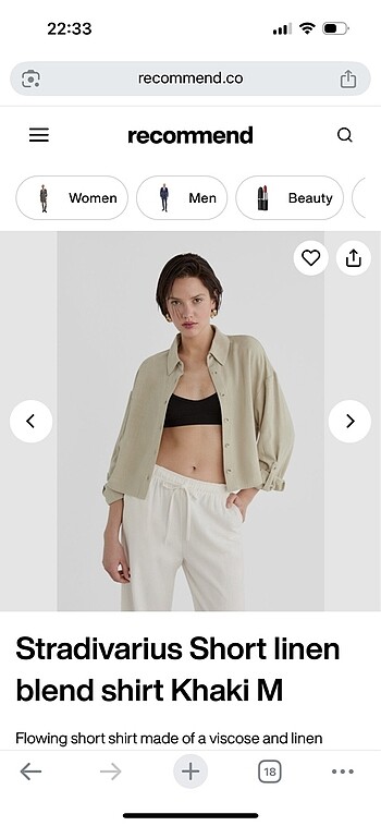 m Beden haki Renk Stradivarius kısa keten gömlek