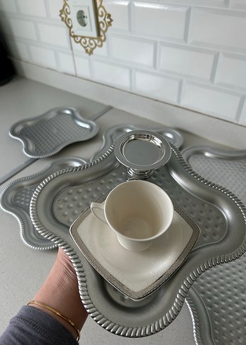 Gri Düz Desen Altıgen tepsi - Görsel 6