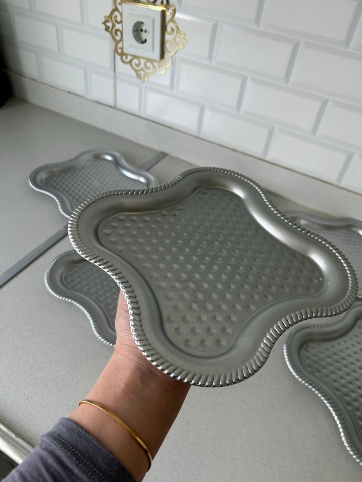 Gri Düz Desen Altıgen tepsi - Görsel 2