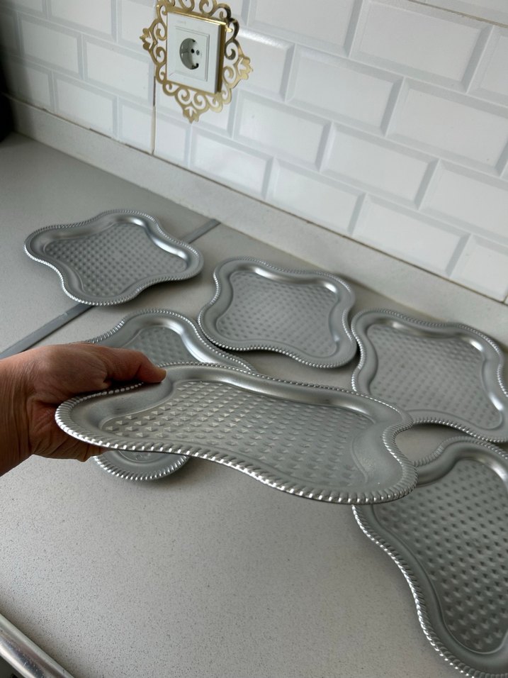 Gri Düz Desen Altıgen tepsi - Görsel 5