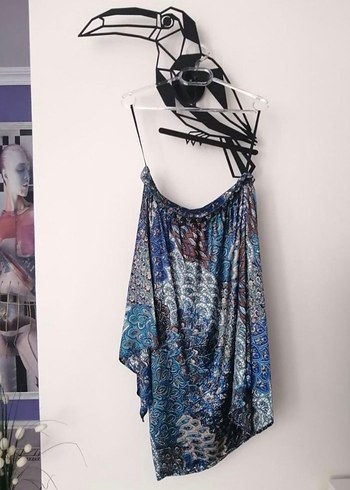 Bohem Mavi Straplez Midi Elbise - Görsel 4