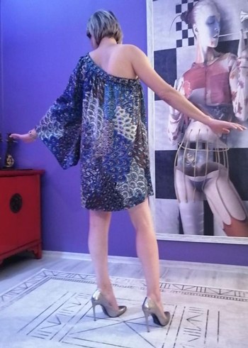 Bohem Mavi Straplez Midi Elbise - Görsel 2