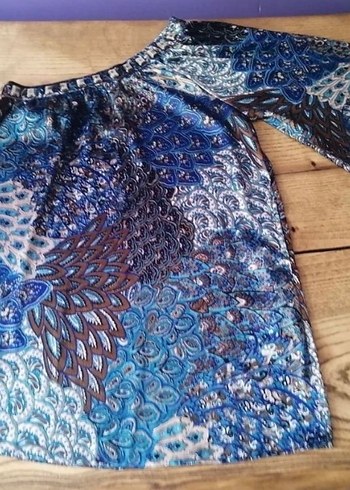 Bohem Mavi Straplez Midi Elbise - Görsel 5