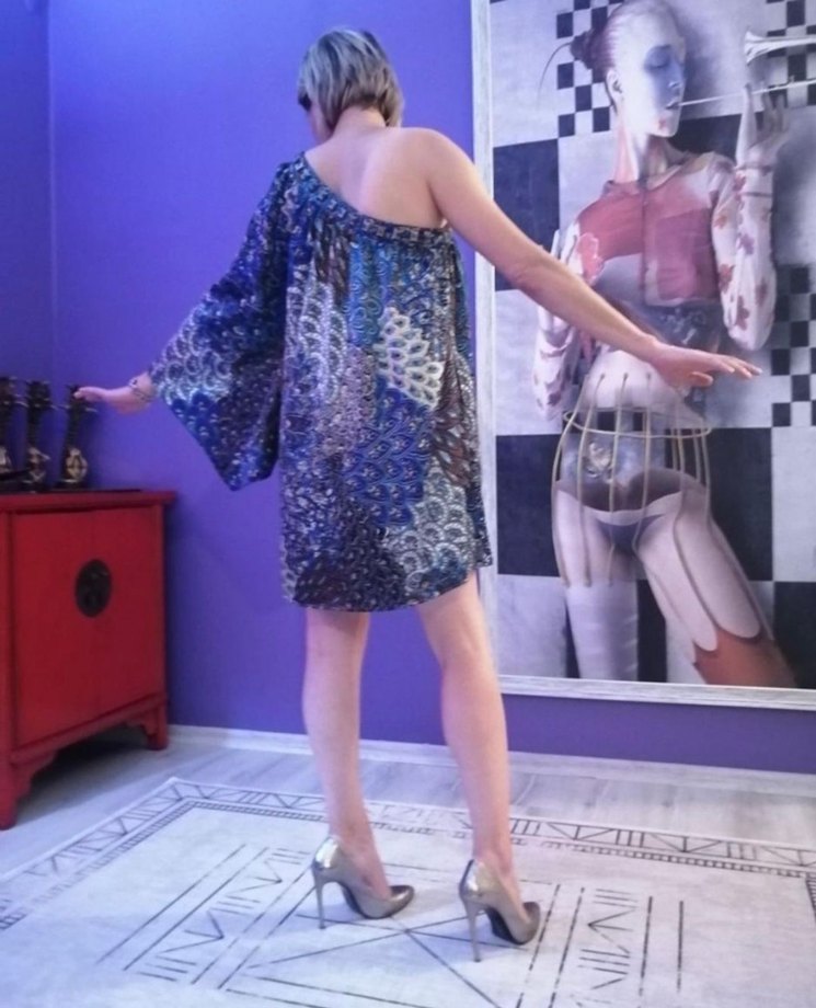 Bohem Mavi Straplez Midi Elbise - Görsel 2