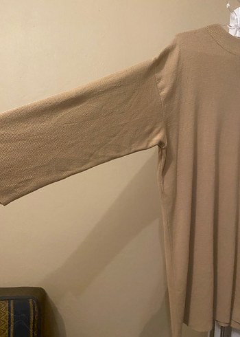 Bej Düğmeli Boğazlı Midi Triko Kadın Kazak - Görsel 3