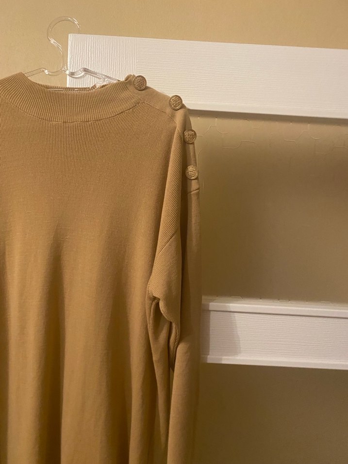 Bej Düğmeli Boğazlı Midi Triko Kadın Kazak - Görsel 4