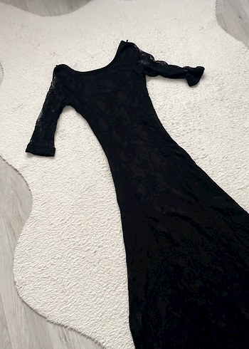 Siyah Dantel Detaylı Uzun Gotik Elbise abiye 36 38 uygundur - Görsel 3