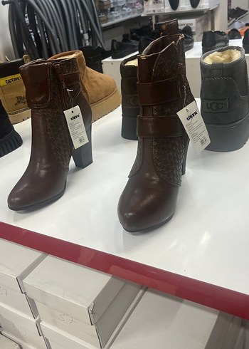 Kahverengi Deri Kadın Topuklu Bot - Görsel 2