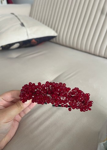 Bordo Boncuklu Örgü Kadın Saç Aksesuarı