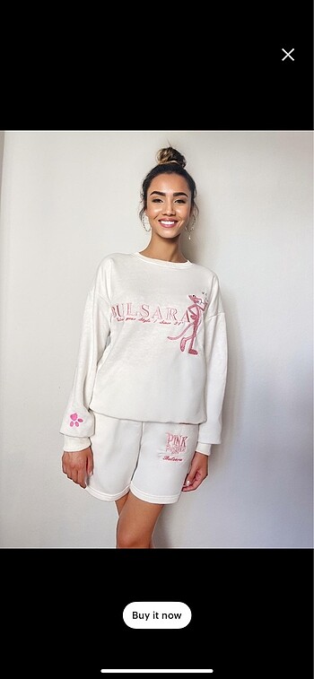 Pembe panter nakışlı Sweatshirt Şort takım
