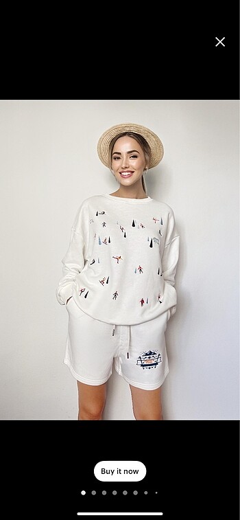 Kış Temalı Nakış İşlemeli Sweatshirt Şort Takım