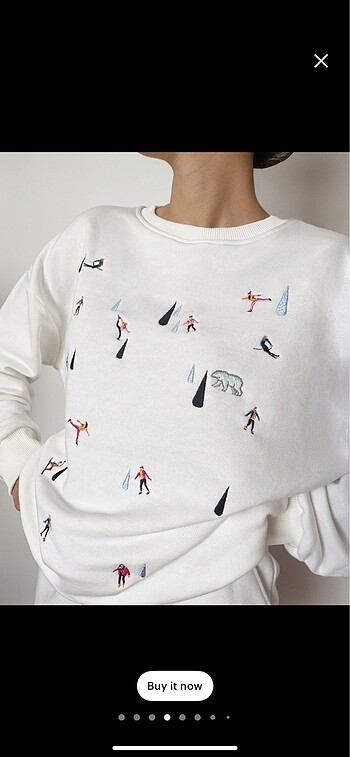 m Beden beyaz Renk Kış Temalı Nakış İşlemeli Sweatshirt Şort Takım