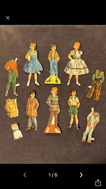 Vintage Kağıt Bebek (6 Bebek 11 Elbise)