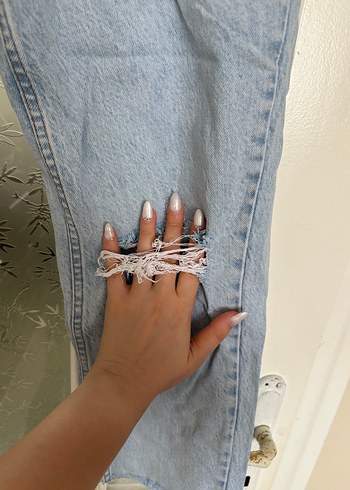 Kadın Mavi Bol Kesim Midi Denim Jean - Görsel 4