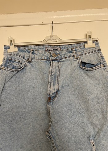 Kadın Mavi Bol Kesim Midi Denim Jean - Görsel 6