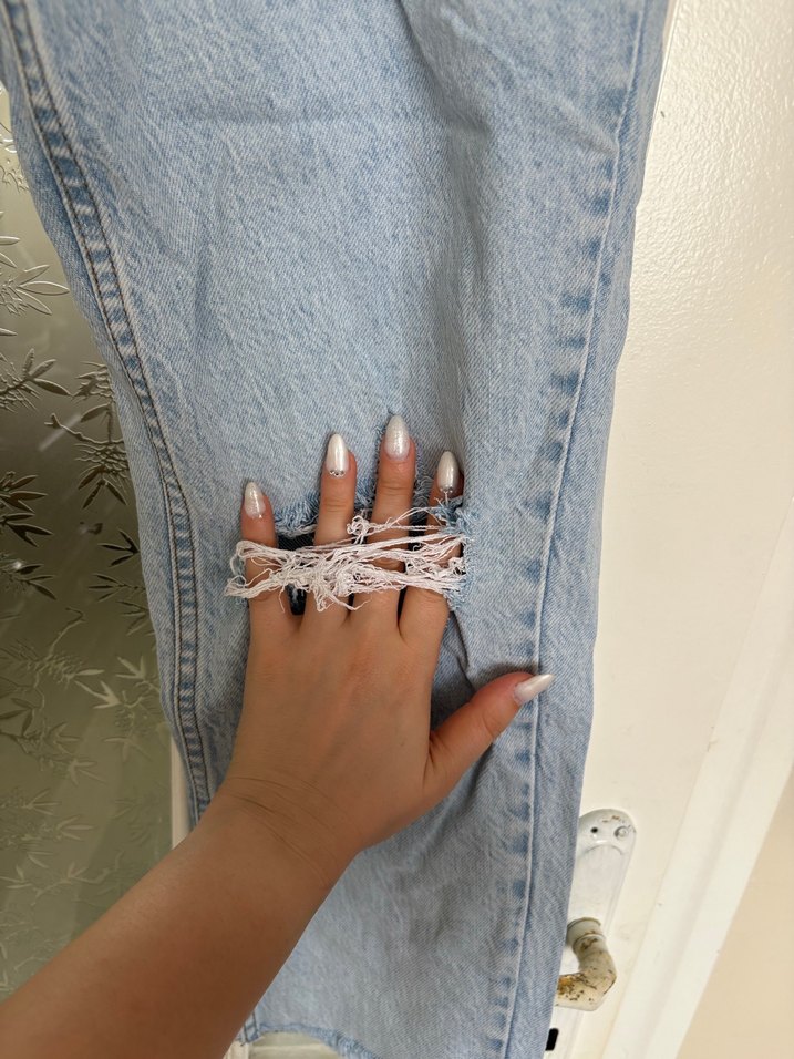 Kadın Mavi Bol Kesim Midi Denim Jean - Görsel 4