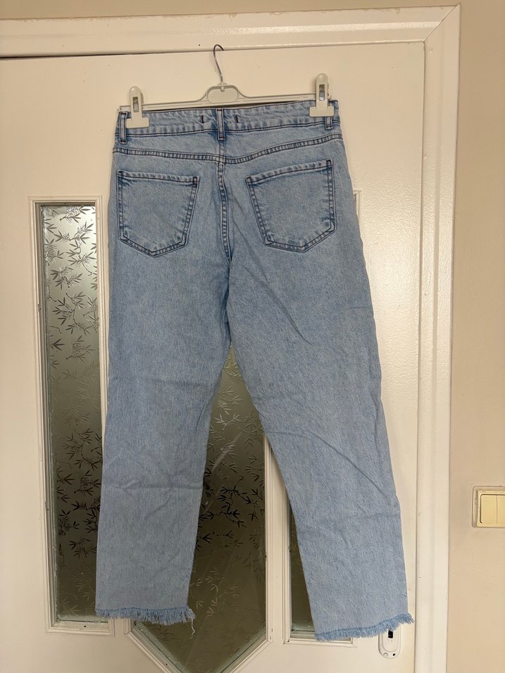 Kadın Mavi Bol Kesim Midi Denim Jean - Görsel 2