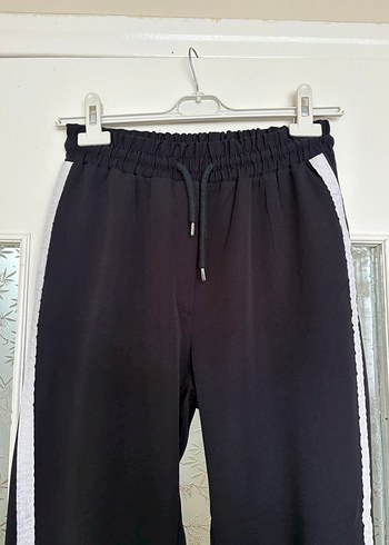 Kadın Siyah Çizgili Beli Bağcıklı Eşofman - Görsel 3