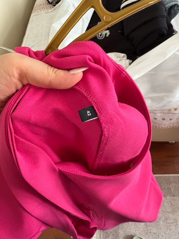 Pembe Kemerli Midi Kalem Elbise - Görsel 4