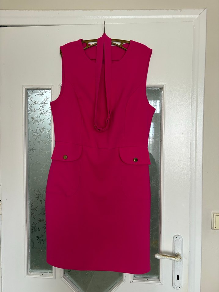 Pembe Kemerli Midi Kalem Elbise - Görsel 2