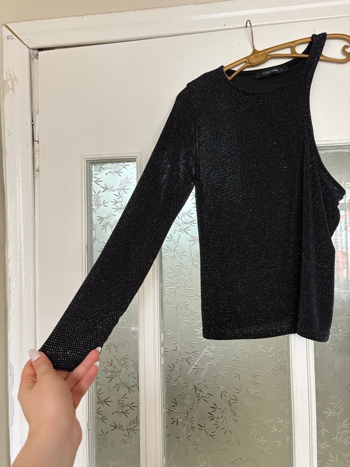 Siyah Triko Tek Kollu Uzun Kollu Bluz - Görsel 4