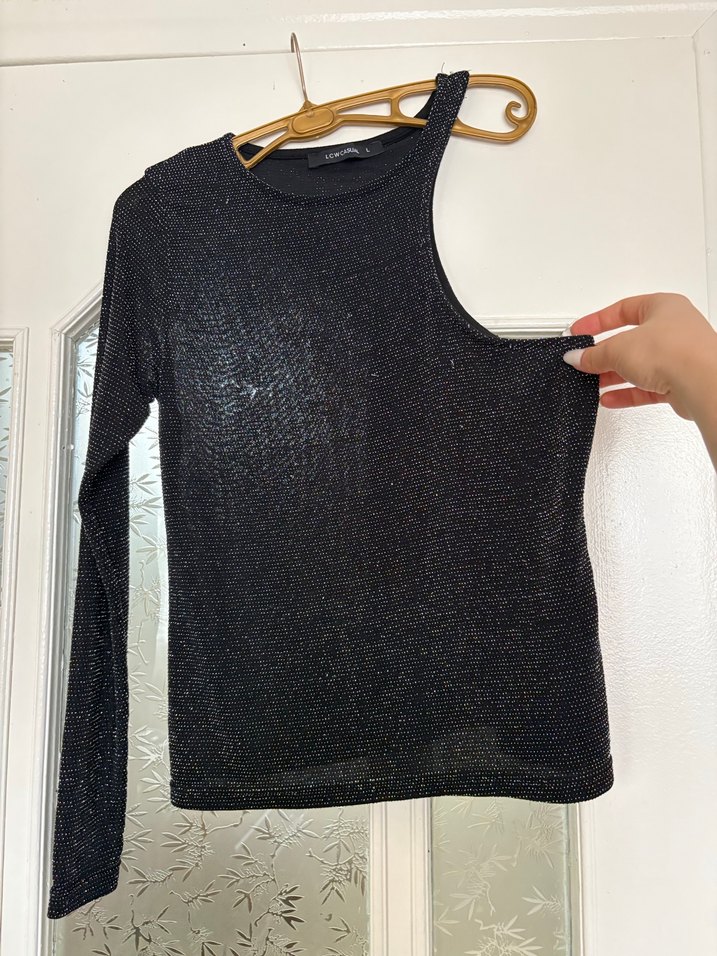 Siyah Triko Tek Kollu Uzun Kollu Bluz - Görsel 2