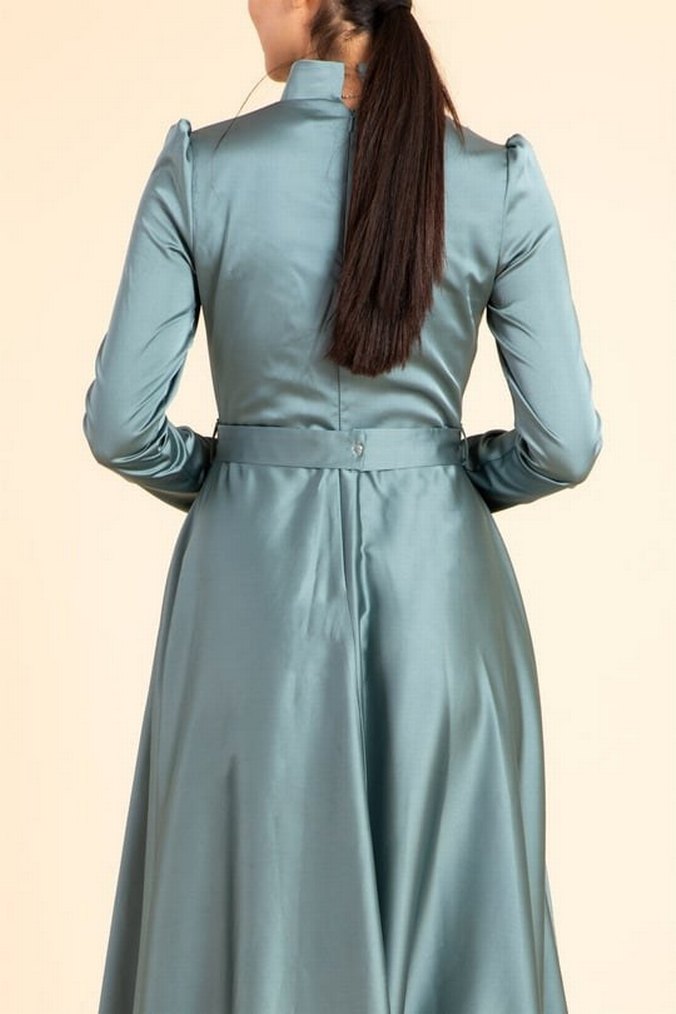 Turkuaz İşlemeli Uzun Abiye Elbise - Görsel 2