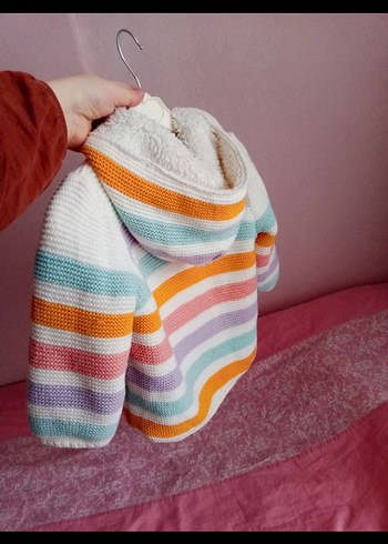 LC Waikiki Kapüşonlu, Renkli Çizgili Kız Örgü Hırka