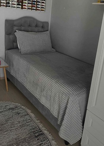 Gri 2 Parça Yatak Örtüsü Battaniye - Görsel 3