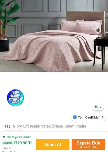 Pembe Pastel Düz Renk Yatak Örtüsü Pike Hiç Kullanılmadı - Görsel 2