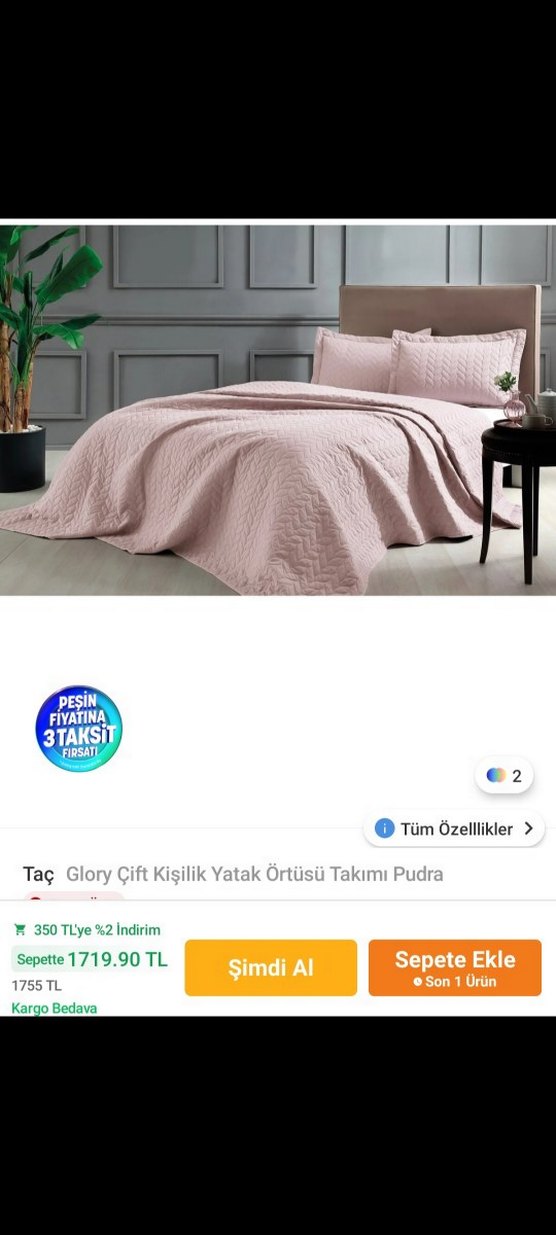 Pembe Pastel Düz Renk Yatak Örtüsü Pike Hiç Kullanılmadı - Görsel 2