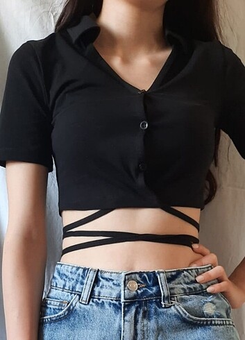 s Beden POLO YAKA BELDEN İP BAĞLAMALI CROP???? 