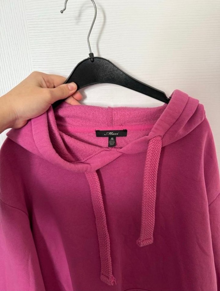 Kadın Pembe Kapüşonlu Sweatshirt - Görsel 2