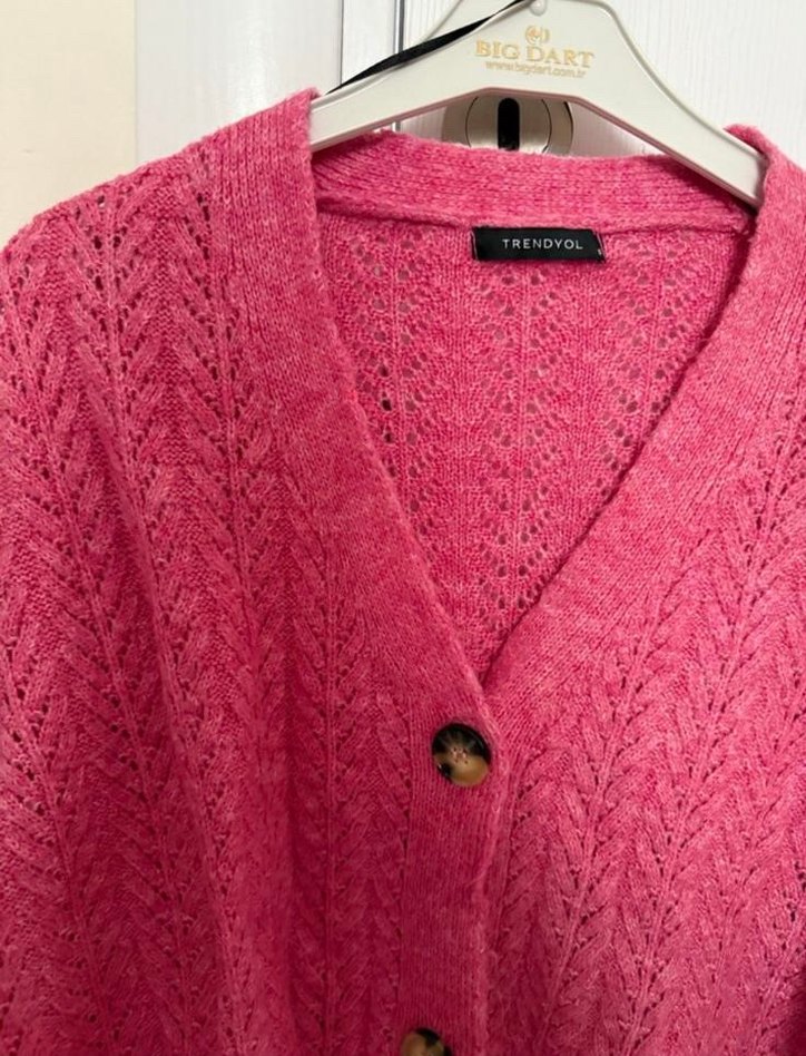 Pembe Örgü Bohem Kadın Hırka - Görsel 2