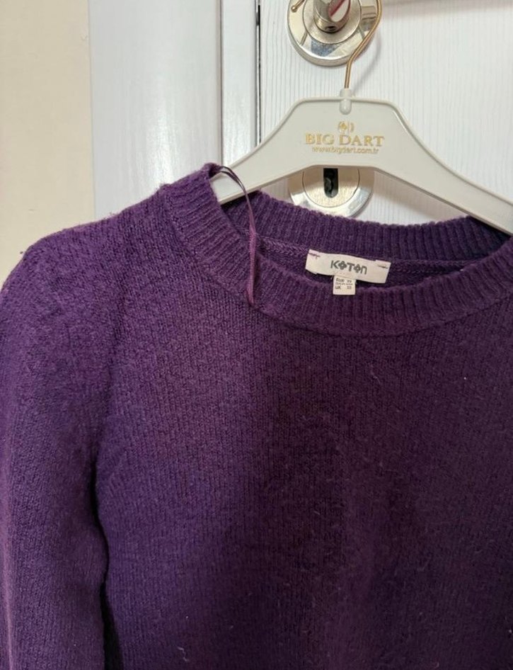 Mor Kadın Yün Kazak, Bisiklet Yaka, Rahat Kesim - Görsel 2