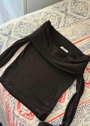 Uzun Kollu Siyah Drapeli Bluz - Görsel 2