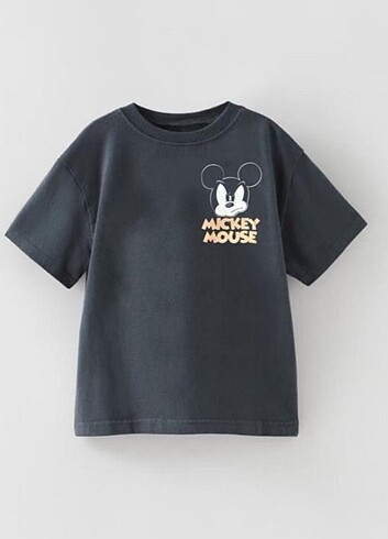 Füme Renk Mickey Baskılı T-Shirt 