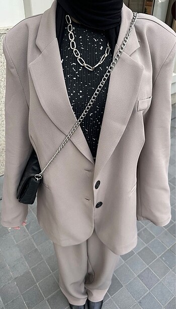 s Beden gri Renk Vizon Vintage Blazer Ceket Takım