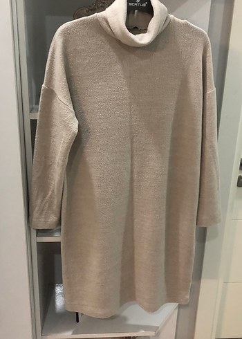 #MUDO COLLECTION M K BEDENE  taş rengi Midi polar Elbise - Görsel 5